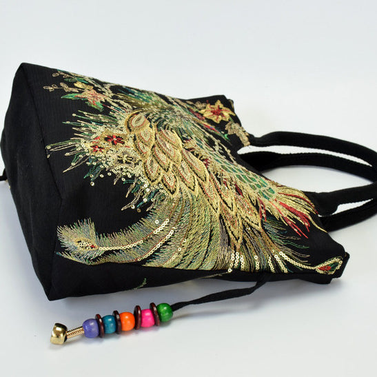 Ethnic Style Peacock Embroidered Canvas Handbag