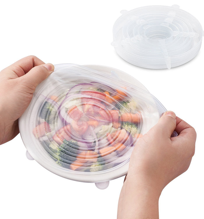 6Pcs Silicone Stretch Lids Cover Reusable Food Seal Wrap for Bowls