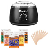 Roisse™ Black Wax Warmer Hair Removal Kit with 5 pack Hard Wax Beans and 10 Wax Applicator Sticks