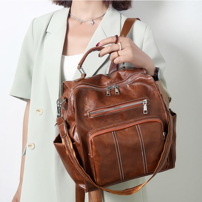 Medium Size Leather Women Shoulder Backpack Bags