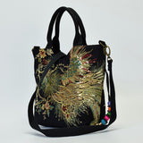 Ethnic Style Peacock Embroidered Canvas Handbag