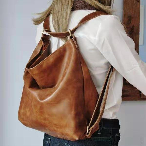 Vintage Soft Leather Backpack Crossbody Bag