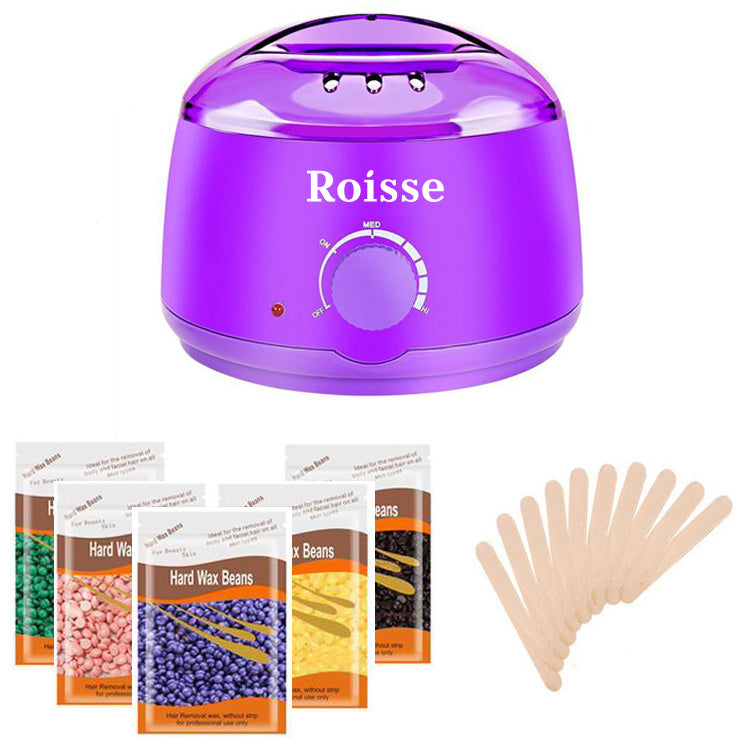 Purple Wax Warmer Hair Removal Kit with 5 pack Hard Wax Beans and 10 Wax  Applicator Sticks – Roisse