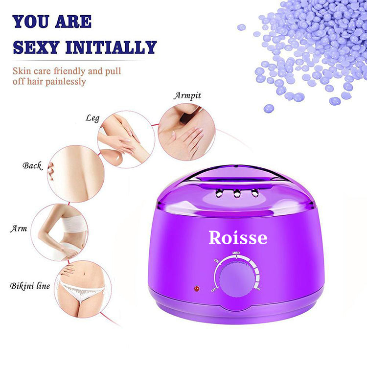 Roisse™  Purple Wax Warmer Hair Removal Kit with 5 pack Hard Wax Beans and 10 Wax Applicator Sticks